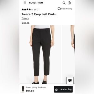 Theory Treeca 2 Crop Classic Suit Pants Black Size 6